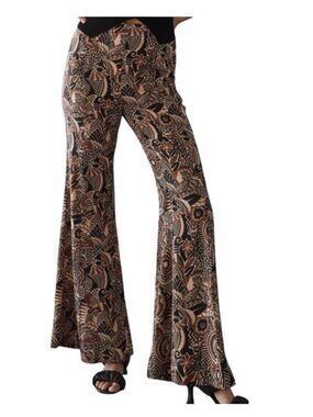 Anthropologie Drapey Flare brown motif Pants Size 2 Boho Print Wide Leg